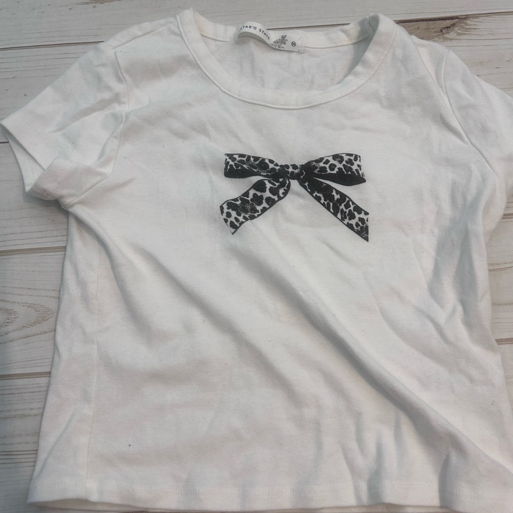 Altar'd State White Tee with Black Leopard Bow